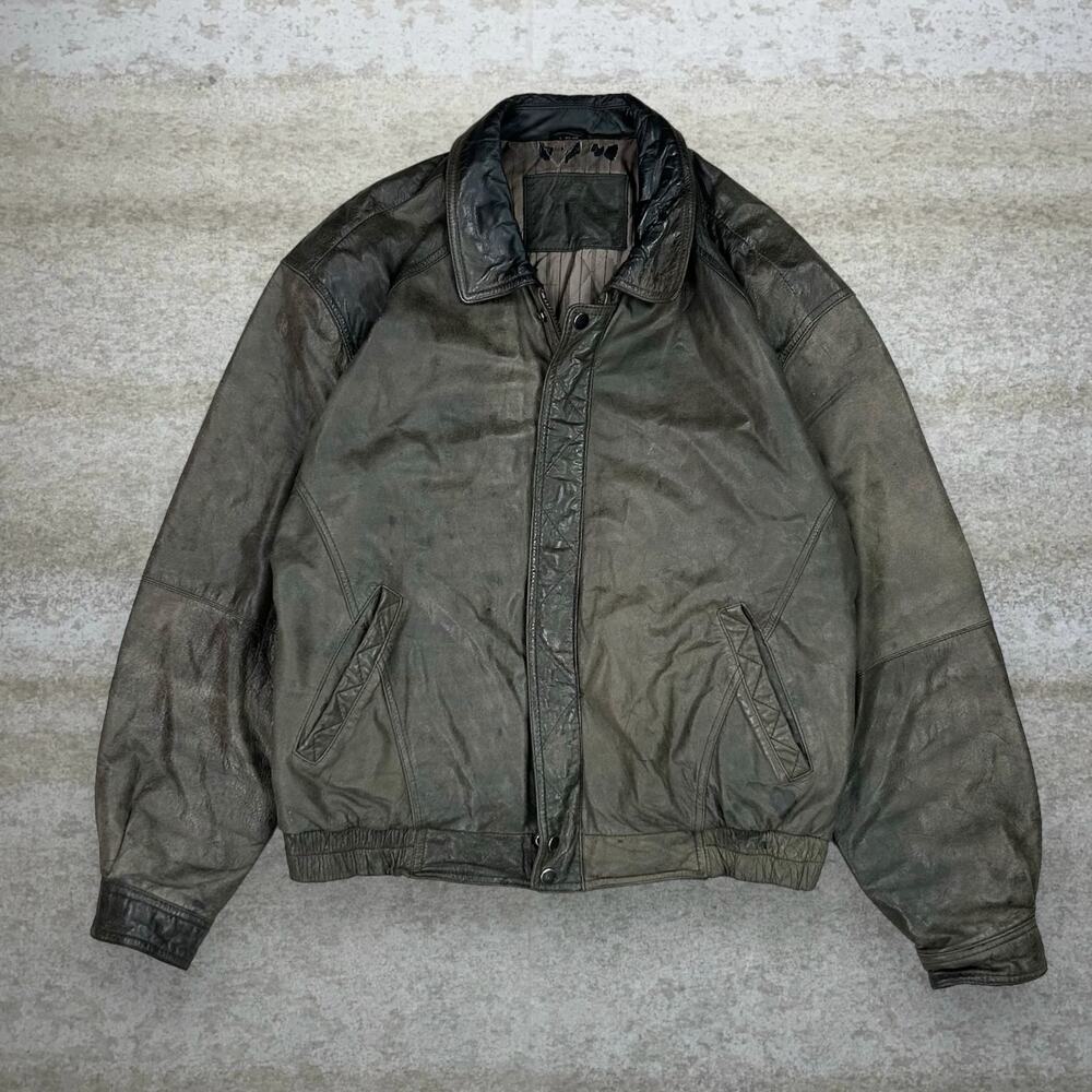 Vintage 90s Bomber Style Genuine Leather Jacket Mens XL Chocolate Brown Full Zip